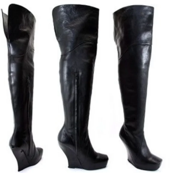FLUEVOG LA Griffith Park thigh high black leather boots size 6 - Picture 1 of 2